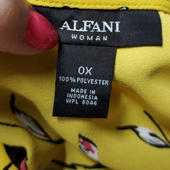 Alfani women's 0x top 100% polyester gold/mustard color floral - Picture 3 of 7